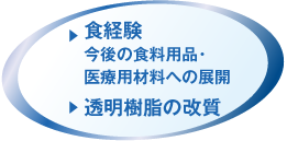 食経験。今後の食料用品・医療用材料への展開。透明樹脂の改質